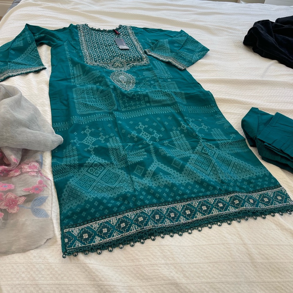 New pakistani embroidered teal blue suit